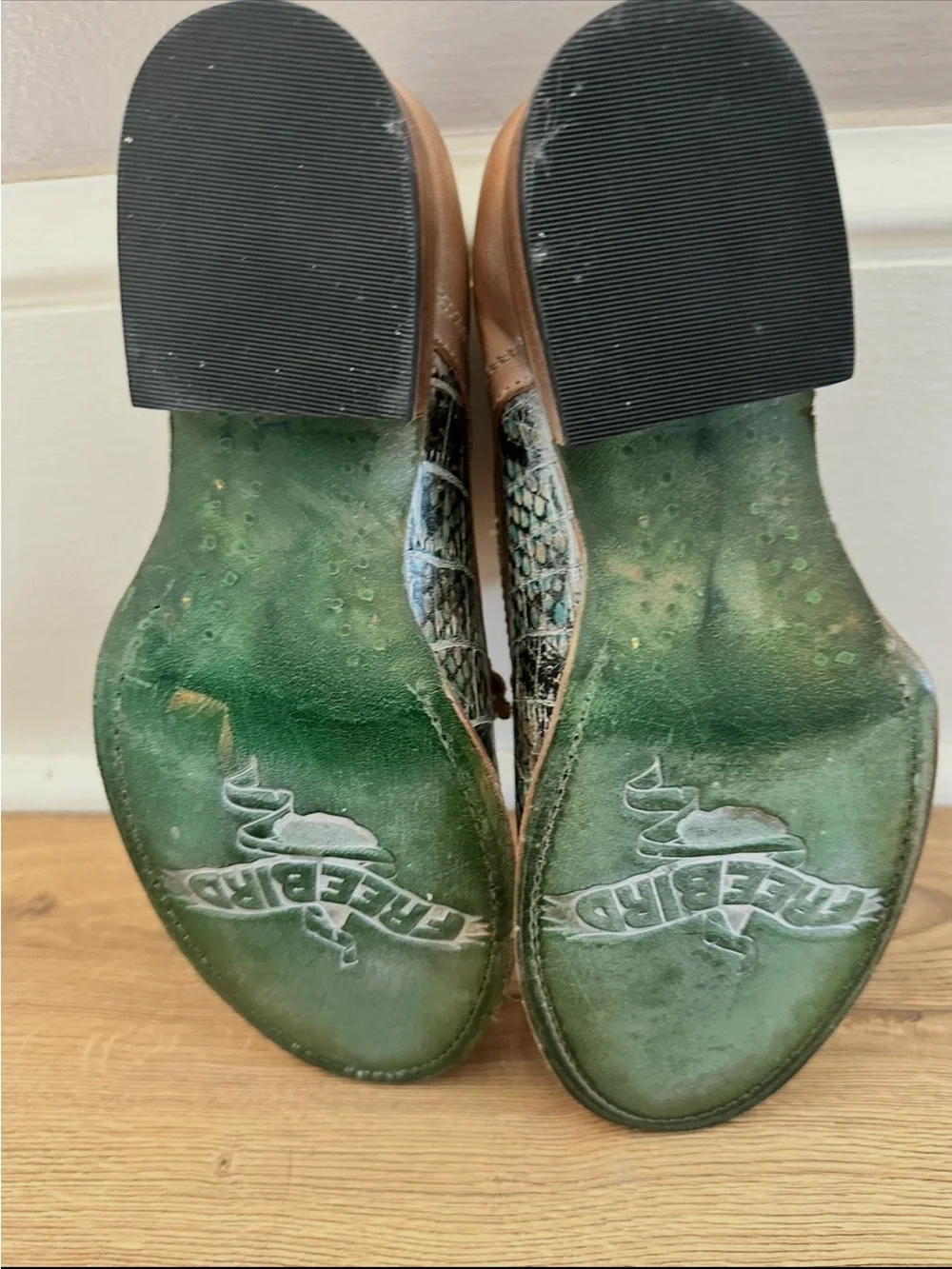 Freebird By Steven Women’s Mabel Tan Leather & Teal Snake-Pattern Casual Boots